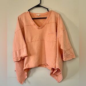 Easel Coral V-Neck Cotton Exposed Seams Top